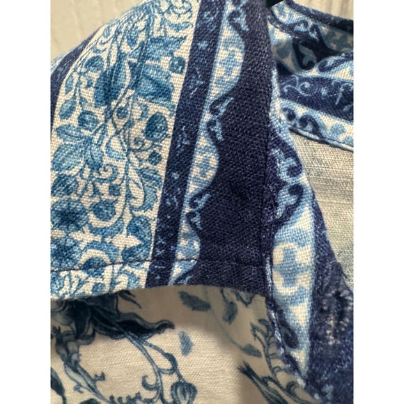 Magaschoni‎ Blue Floral Linen Button Front Shirt Size S/P - Picture 4 of 8